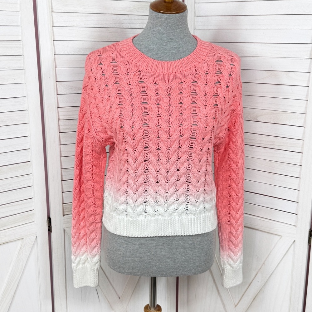 Line The Label Ombre Cable Knit Crop Sweater Coral Pink White‎ XS